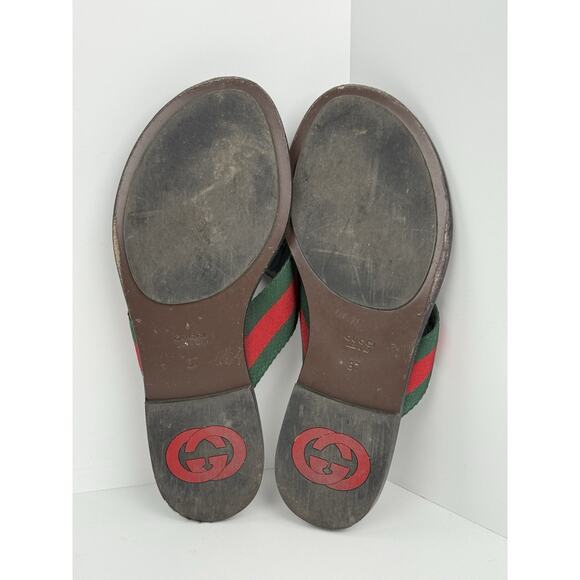 Gucci Kika GG Stripe Leather Flip Flop Thong Slip-On Sandals - Picture 4 of 8